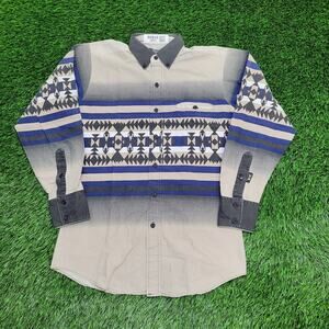 Vintage B-&-D Western Tribal Button Shirt M 15.5 20x28 Beige